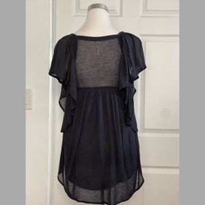 Free People Black Sheer Ruffle Back Blouse